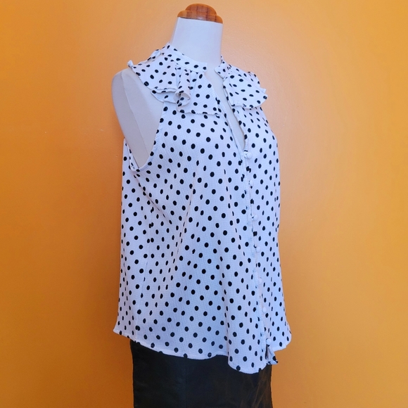 Anthropologie Ruffle Polka Dot Button Up Tank Top Blouse - Picture 9 of 15